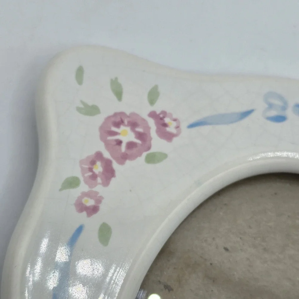 Ceramic Photo Frame Pink‎ Tea Roses Simple Oval Display Cottagecore Vtg Granny
